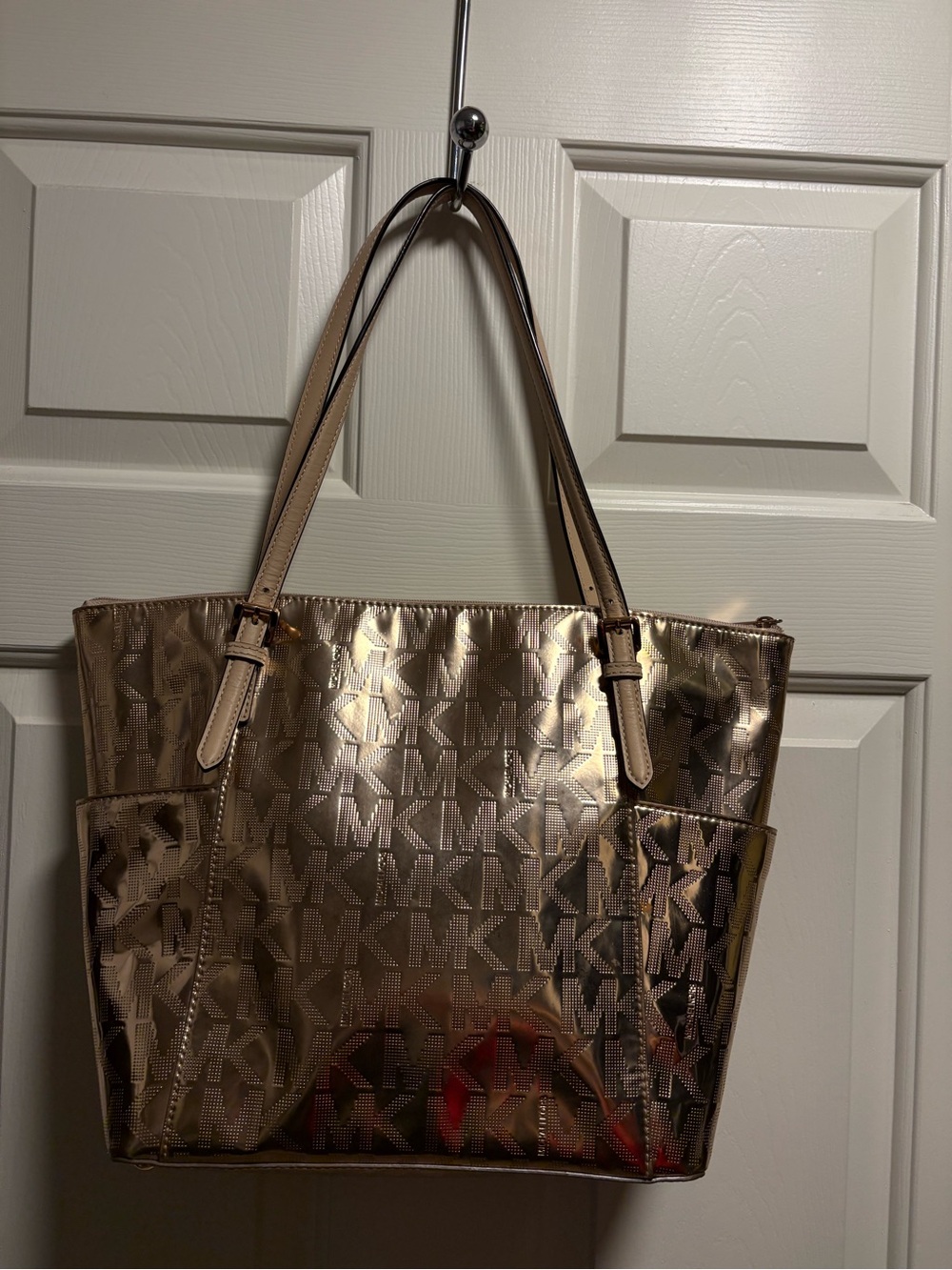 Michael Kors Metallic Rose Gold MK Logo Tote